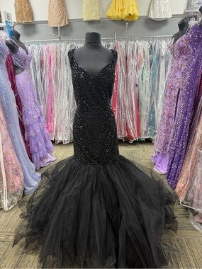 SHERRI HILL BLACK mermaid 18 Long tulle PLUS SIZE FORMAL PROM DRESS 51446